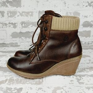VERDETABACO Brown Leather Wedge Ankle Boots T141